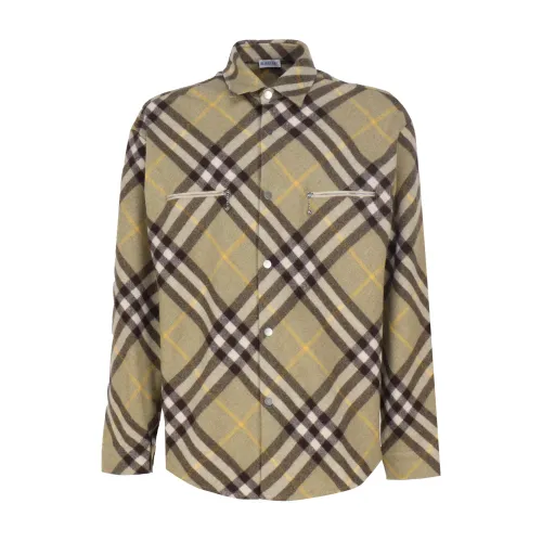 Burberry , Green Wool Blend Jacket with Burberry Check ,Green male, Sizes: