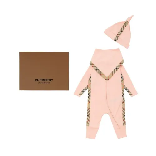 Burberry , Kids Pink Jumpsuit Set with Burberry Check Trims ,Pink unisex, Sizes: