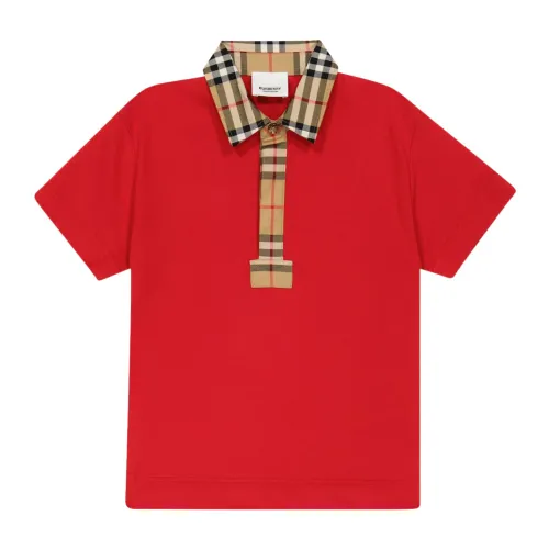 Burberry , Kids Red Polo with Archive Check Design ,Red male, Sizes: