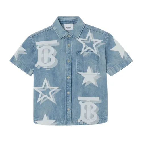 Burberry , Light Wash Denim Shirt with Logo ,Blue male, Sizes: