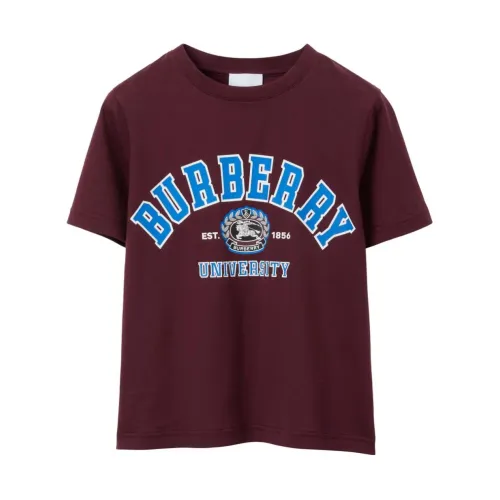 Burberry , Logo-print Cotton T-shirt in Bordeaux ,Red male, Sizes: