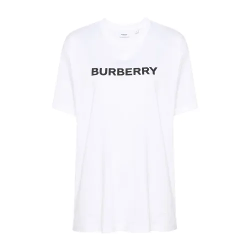Burberry , Logo Print Crew Neck T-shirts and Polos ,White female, Sizes:
