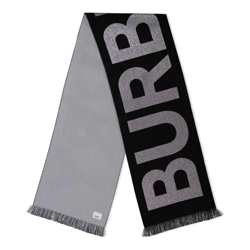 BURBERRY Logo Wool Blend Jacquard Scarf - Grey