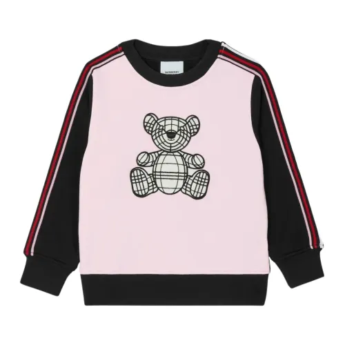 Burberry , Pink Sweater with Black Details and Bear Applique ,Pink female, Sizes: