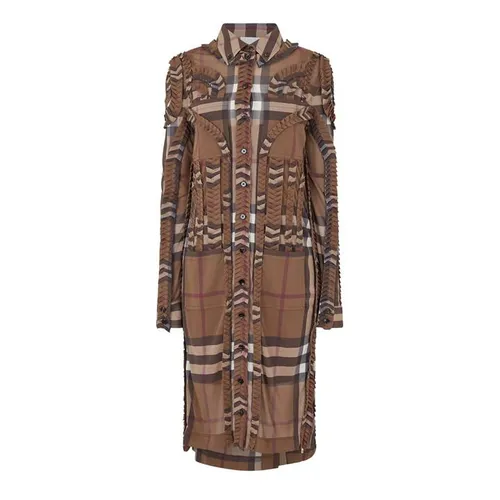 BURBERRY Pleated Check Shirt Dress - Brown