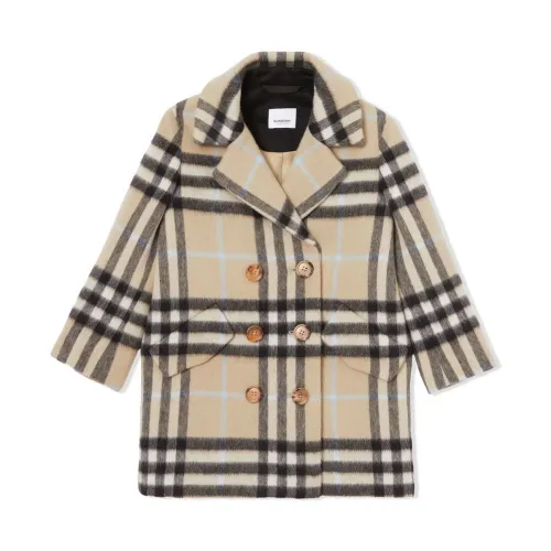 Burberry , Poppy Checked Coat for Boys ,Beige male, Sizes: