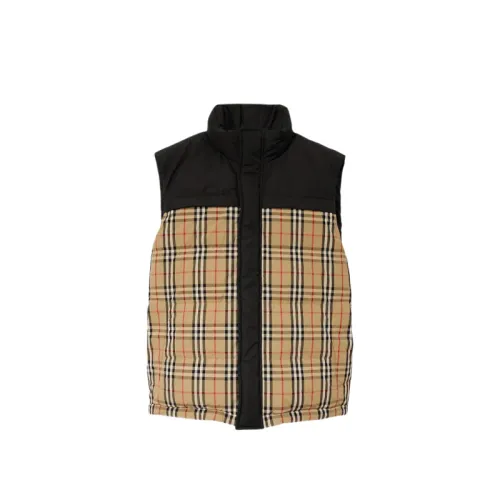Burberry , Quilted Black Sleeveless Gilet with Beige Check ,Beige male, Sizes: