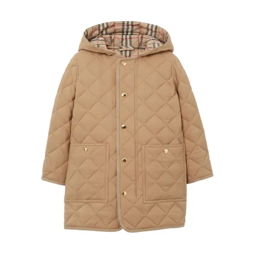 Burberry , Quilted Nylon Hooded Jacket for Boys ,Beige unisex, Sizes: