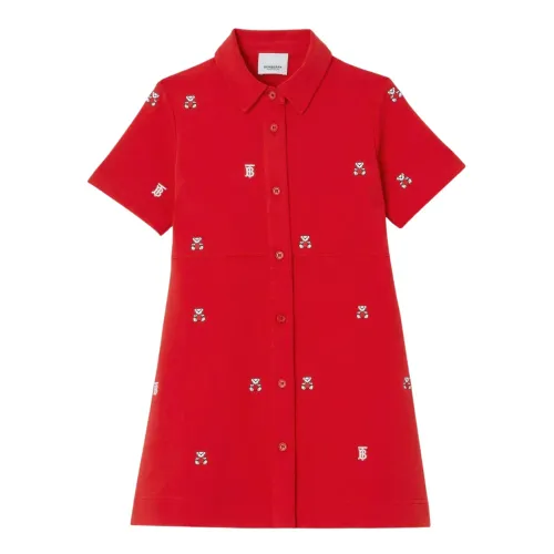 Burberry , Red Kids Dress with Embroidered Teddy Bear ,Red female, Sizes: