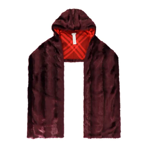 Burberry , Red Scarf with Lined Hood and Faux Mink ,Red male, Sizes: ONE
