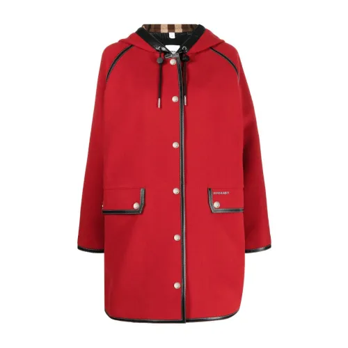 Burberry , Relaxed Fit Parka with Tartan Lining ,Red female, Sizes: