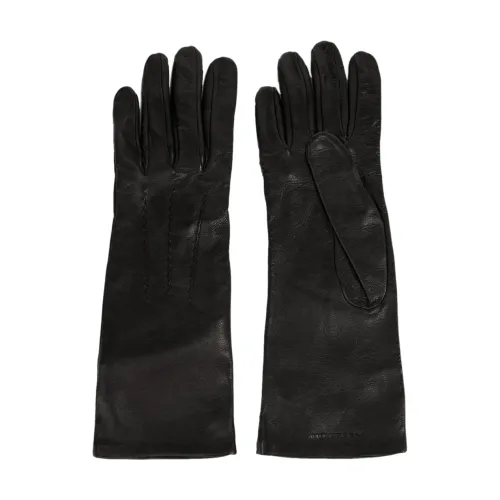 Burberry , Stylish Leather Gloves with Embossed Logo ,Black female, Sizes: