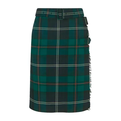 Burberry , Tartan Fringed Midi Skirt ,Green female, Sizes: