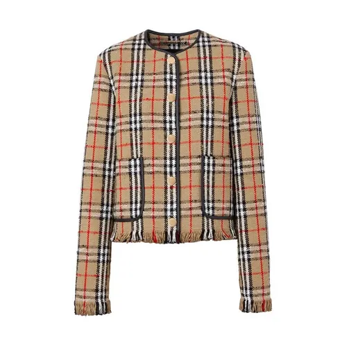 BURBERRY Vintage Check Boucle Collarless Jacket - Beige