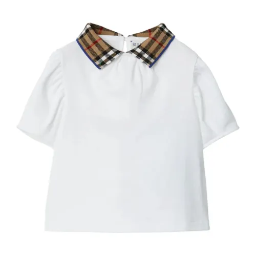 Burberry , Vintage Check Cotton Polo ,White female, Sizes:
