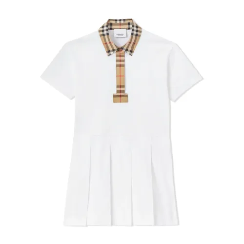 Burberry , Vintage Check Pleated Dress ,White female, Sizes: