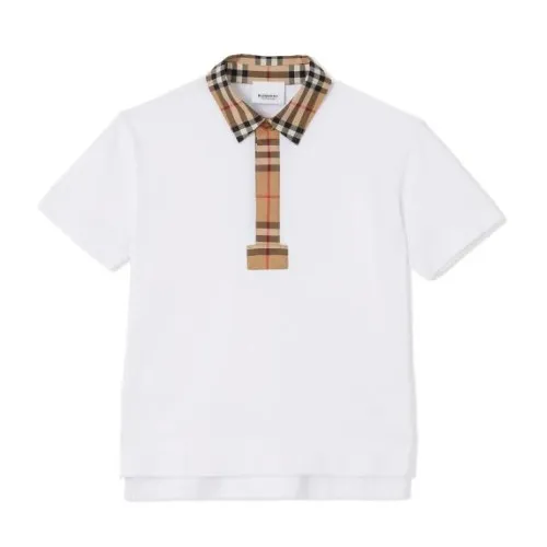 Burberry , Vintage Check Polo Shirt for Kids ,White male, Sizes: