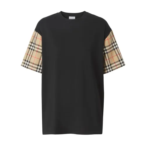 Burberry , Vintage Check-sleeve T-shirt ,Black female, Sizes: