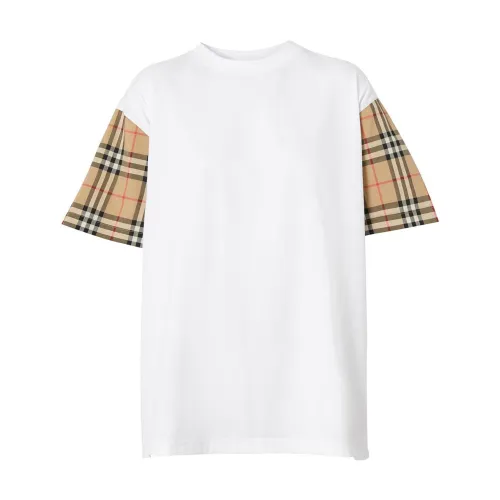 Burberry , Vintage Check-sleeve T-shirt ,White female, Sizes: