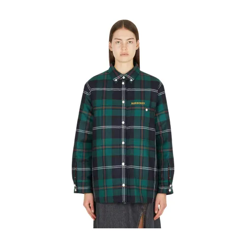 Burberry , Virdian Overshirt - Stylish Wool Jacket ,Green female, Sizes: