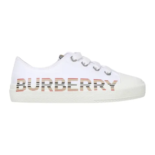 Burberry , White Flat Shoes with Iconic Striped Pattern and Logo Print ,White unisex, Sizes: