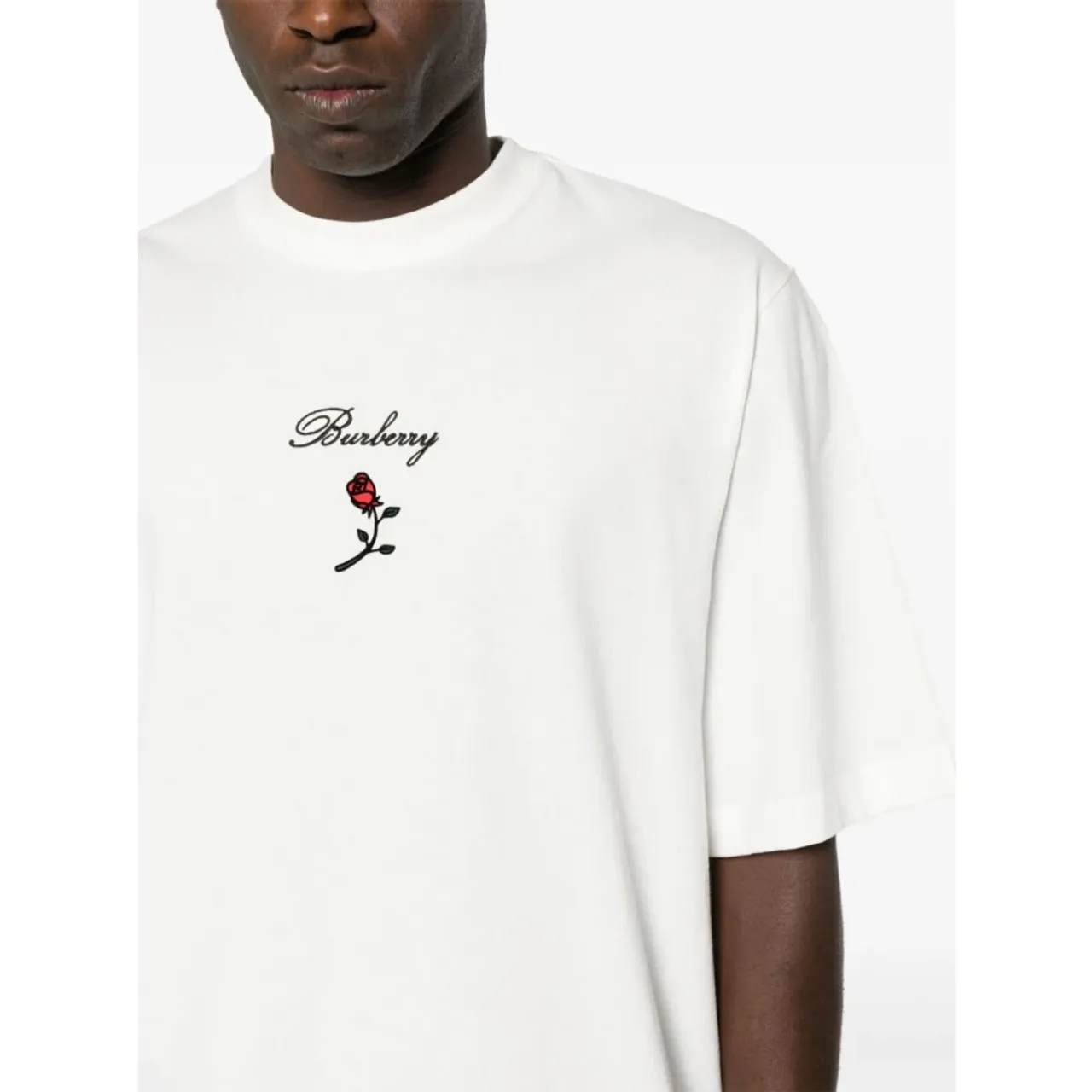 Burberry , White Flocked Rose T-shirts and Polos ,White male, Sizes: