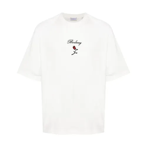 Burberry , White Flocked Rose T-shirts and Polos ,White male, Sizes: