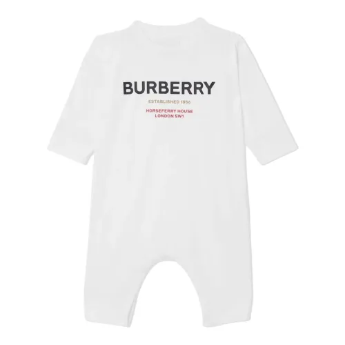 Burberry , White Kids Long Sleeve Dress with Horseferry Print ,White male, Sizes: