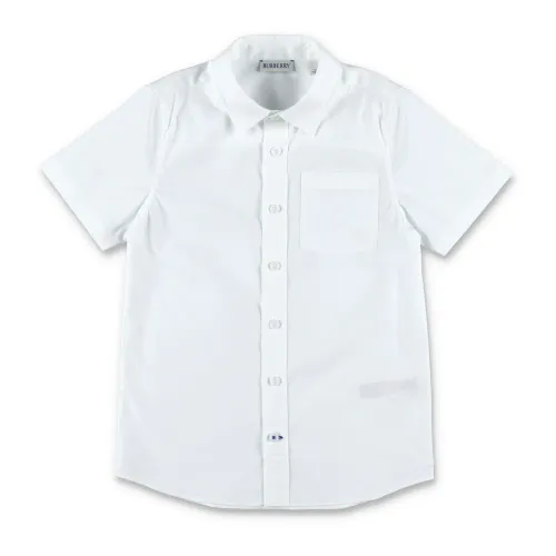 Burberry , White Stretch Cotton Short-Sleeve Shirt ,White male, Sizes: