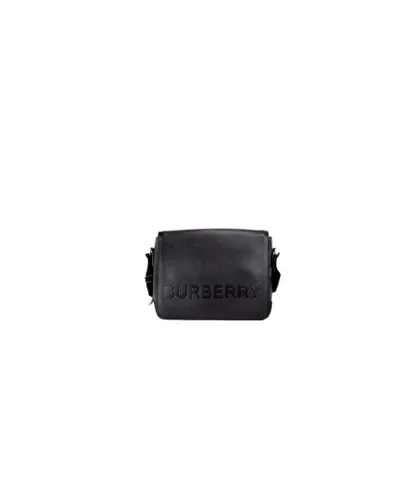 Burberry WoMens Bruno Small Black Embossed Branded Pebble Leather Messenger Handbag - One Size