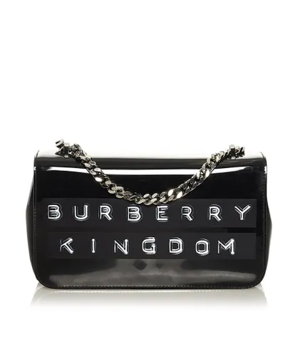 Burberry Womens Vintage Patent Kingdom Flap Crossbody Black Patent Leather - One Size