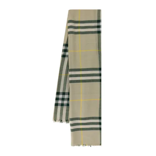 Burberry , Wool Scarf with Frayed Profiles ,Beige female, Sizes: ONE