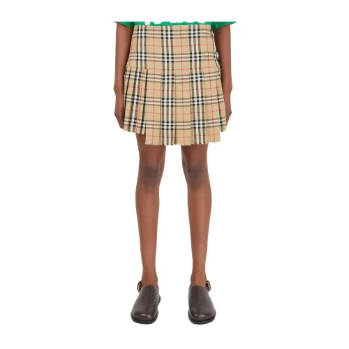 Burberry , Zoe Kilt Wool Skirt ,Beige female, Sizes:
