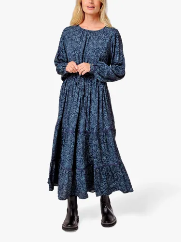Burgs Folly Printed Tiered Midi Dress, Midnight Navy - Midnight Navy - Female