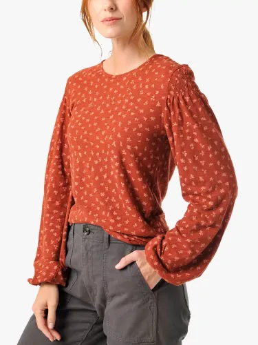 Burgs Marwood Balloon Sleeves Cotton Top - Brick Red - Female
