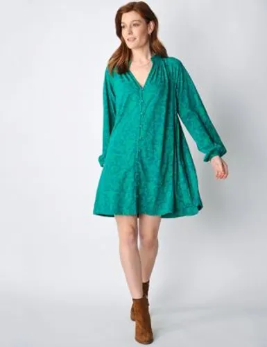 Burgs Womens Cotton Rich Floral V-Neck Mini Swing Dress - 10 - Green Mix, Green Mix