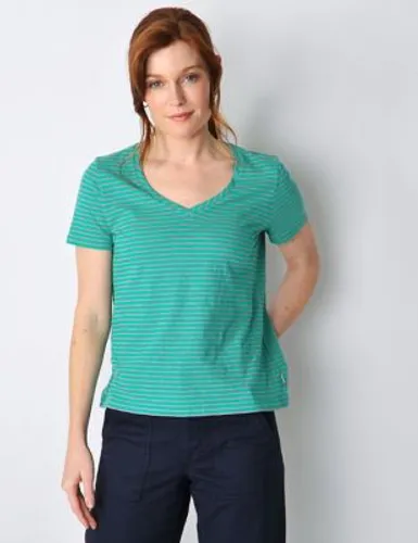 Burgs Womens Pure Cotton Striped V-Neck T-Shirt - 10 - Green Mix, Green Mix