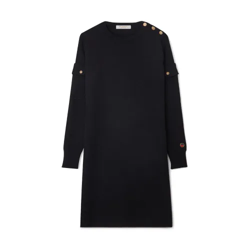 Busnel , Knitted Wool Dress with Golden Buttons ,Black female, Sizes: