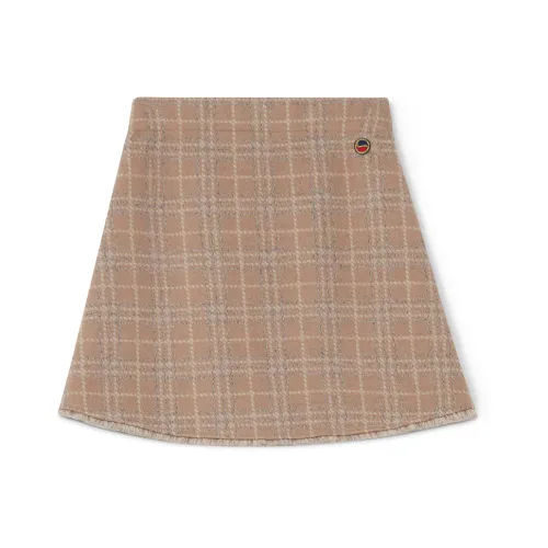 Busnel , Toffee Check Skirt with Fringes ,Beige female, Sizes: