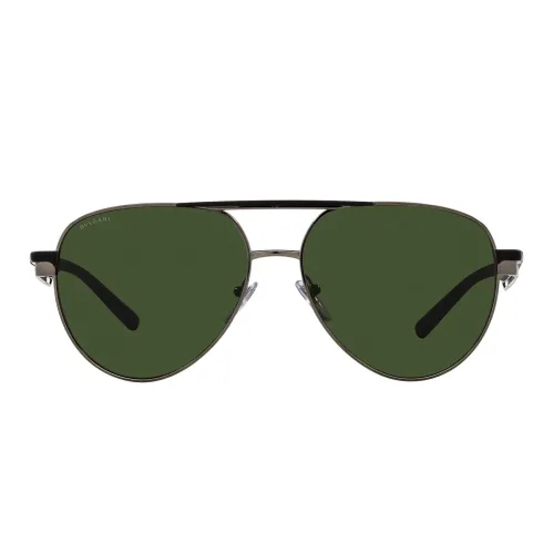 Bvlgari , Metal Pilot Sunglasses with Dark Green Lenses ,Black unisex, Sizes: