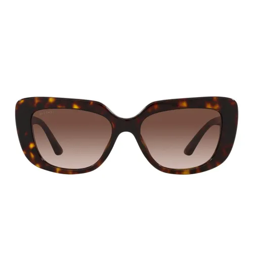 Bvlgari , Unique Rectangular Sunglasses with Havana Frame and Brown Gradient Lenses ,Brown female, Sizes: