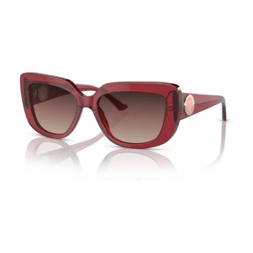 Bvlgari , Unique Rectangular Sunglasses with Red Transparent Frame and Gradient Purple Lenses ,Red female, Sizes: