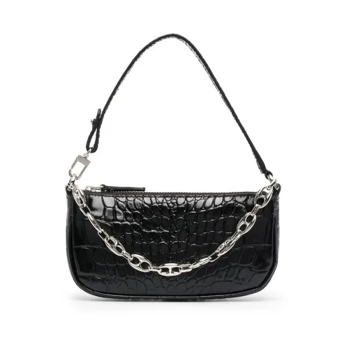 By FAR , Black Croco Embossed Leather Clutch ,Black female, Sizes: ONE SIZE