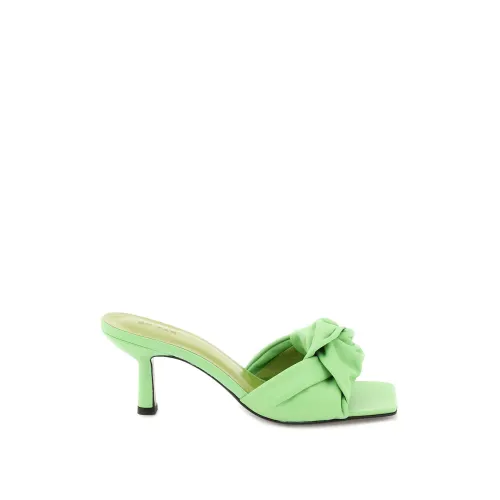 By FAR , Grained Leather Heeled Mules ,Green female, Sizes: