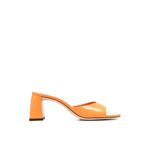 By FAR , Romy Orange Patent Leather Heeled Mules ,Orange female, Sizes: