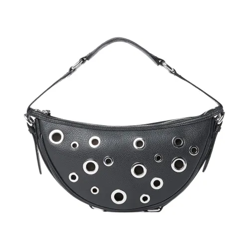 By FAR , Small Leather Eyelet Shoulder Bag ,Black female, Sizes: ONE SIZE