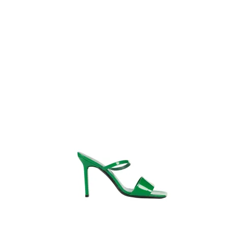 By FAR , Sophisticated Patent Leather Heeled Mules ,Green female, Sizes: