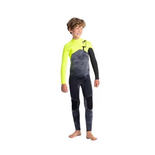 C-Skins Boys Sessions 4/3mm Chest Zip Wetsuit - Black Tie Dye, Yellow & Graphite