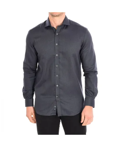 Cafe Coton Mens CARNOUSTIE10 long sleeve and lapel collar shirt - Black Cotton