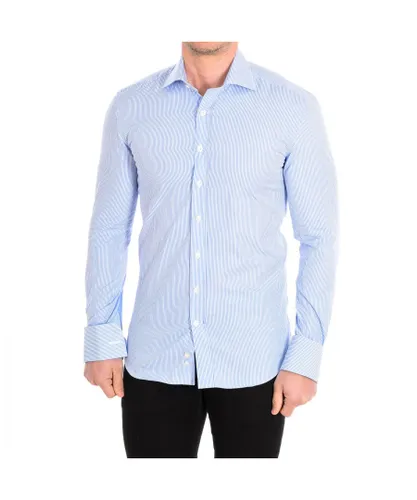 Cafe Coton Mens long sleeve lapel collar button closure shirt THYM3 - Blue Cotton